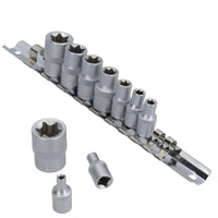 Female Torx Star E Sockets E4 - E18 + 1/4" Drive Ratchet + Step Up 1/4" – 3/8”