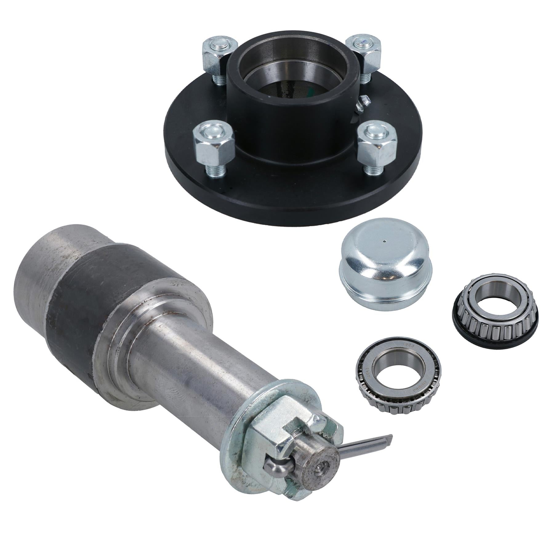 4 Inch PCD Trailer Trolley Wheel Hubs + Bearings With Weld On Stub Axle 1pk