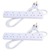 UK Plug 6 Gang Way Socket Extension lead Adaptor Sockets With 2m Cable