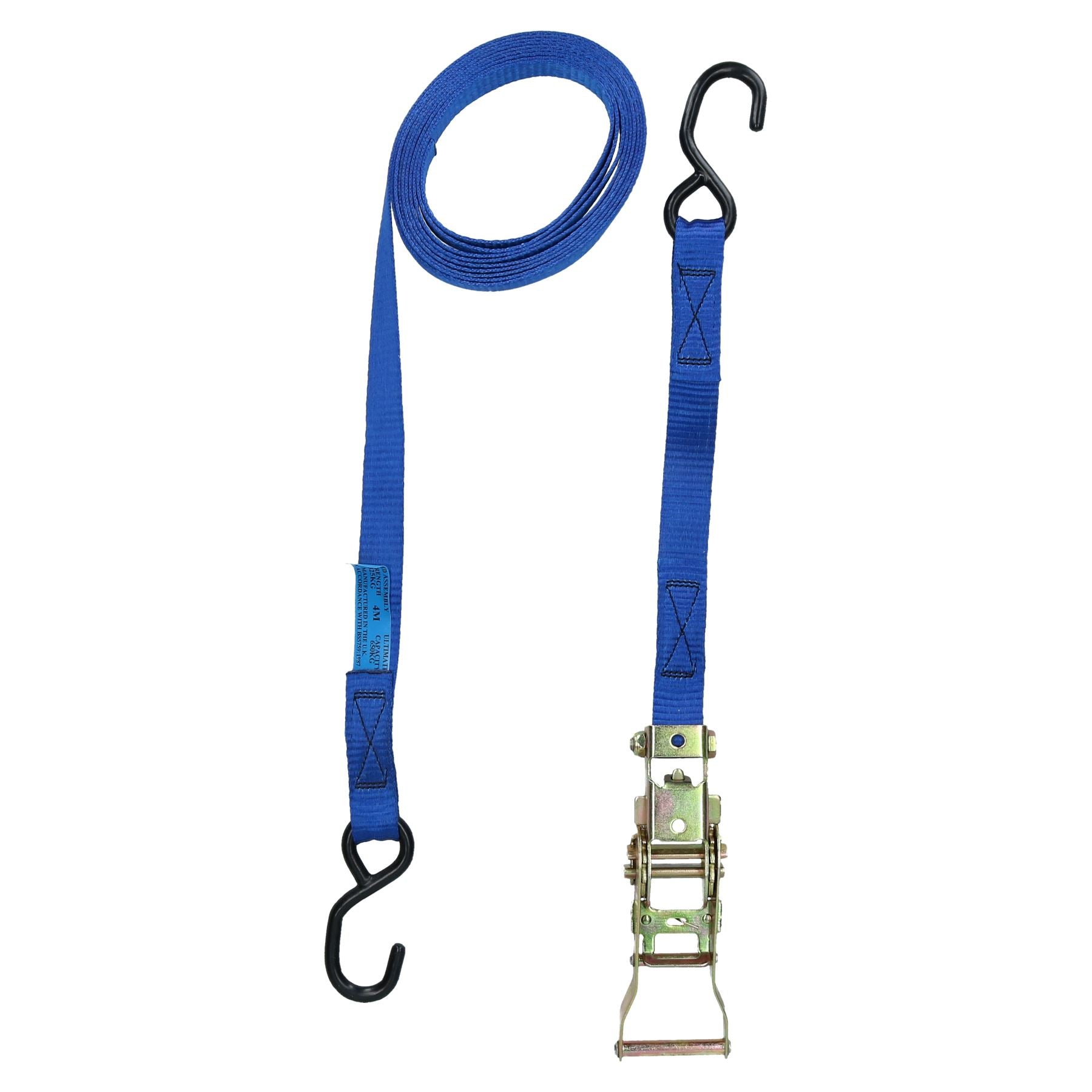 Blue Ratchet Strap Tie Down Trailer 4m Hook Cargo Strap 325kg Recovery