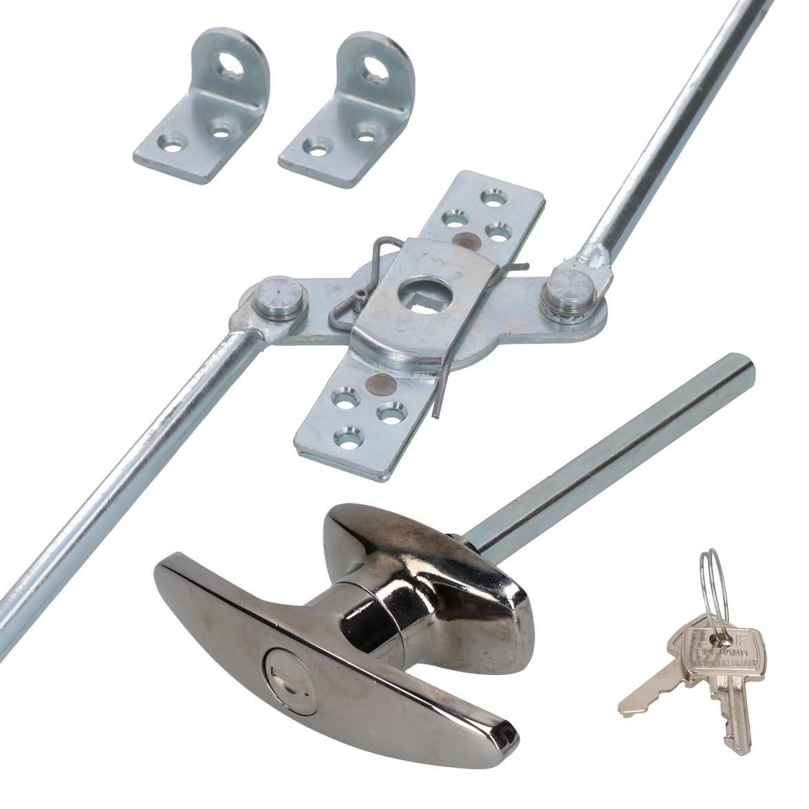 Chrome T-Handle & Two Point Top Bottom Rod Lock Door Trailer Horsebox ...