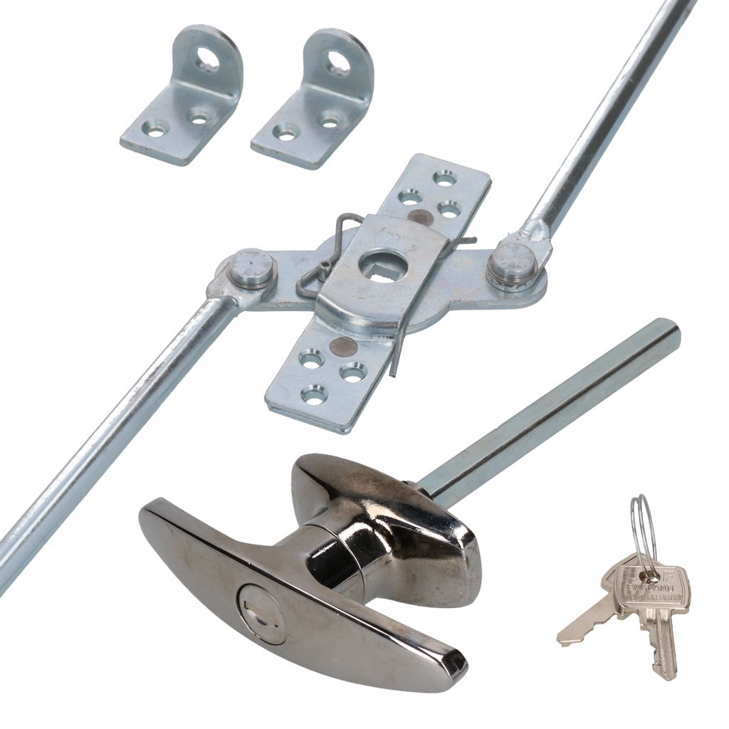 Trailer Gate Rod Lock Chrome T-Handle & Two Point Top Bottom Rod Lock Door Trailer Horsebox ...