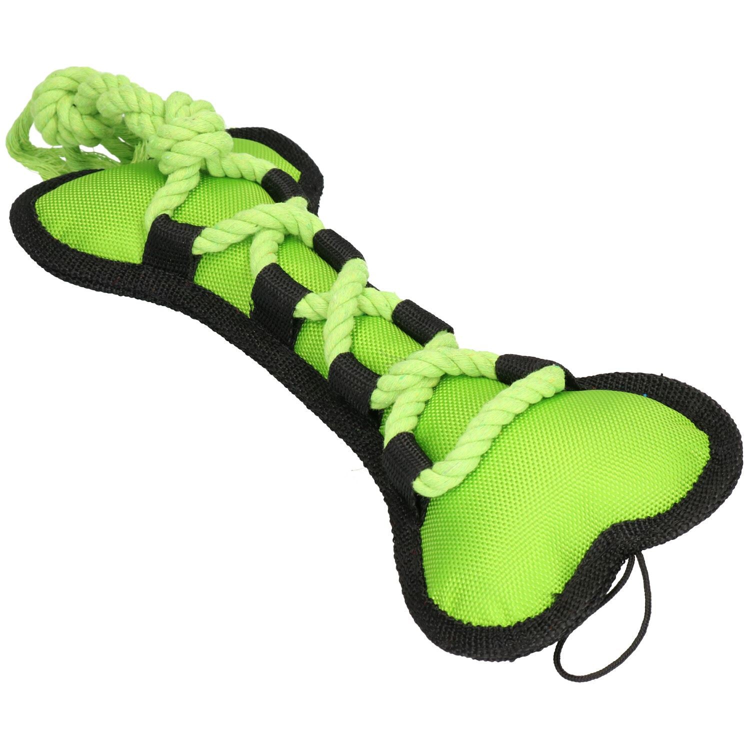 Green Cross Tug Rope Bone Doy Play Toy With Squeak 30x13x3cm