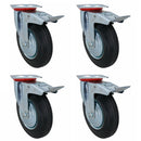 200mm (8in) HD Braked Castor Wheel Rubber Tyre For Trolleys Trucks Carts