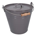 Coal Bucket & Lid Grey Metal Ash Tidy Bin Coal Carrier Fire Log Burner Kindling
