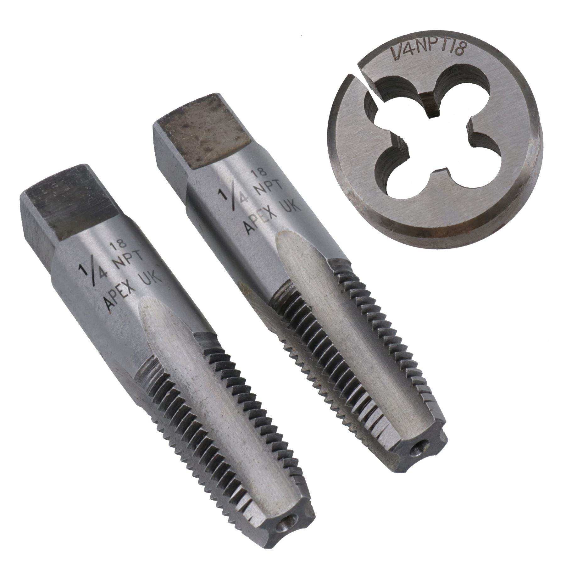 NPT Imperial Tap and Die Tungsten Steel Taper and Plug 1/8" - 1/4"