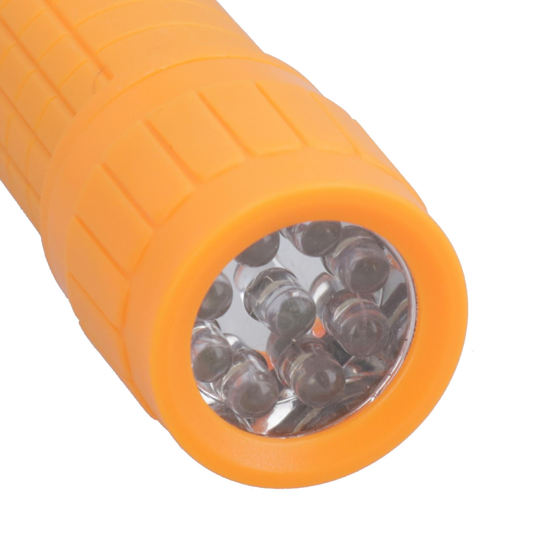 9 LED Orange Torch Light Mini Flashlight Camping Hiking Rubber Case