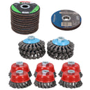 4-1/2” Angle Grinder Consumable Kit Cup Bevel Brushes Flap Cutting Discs 32pc