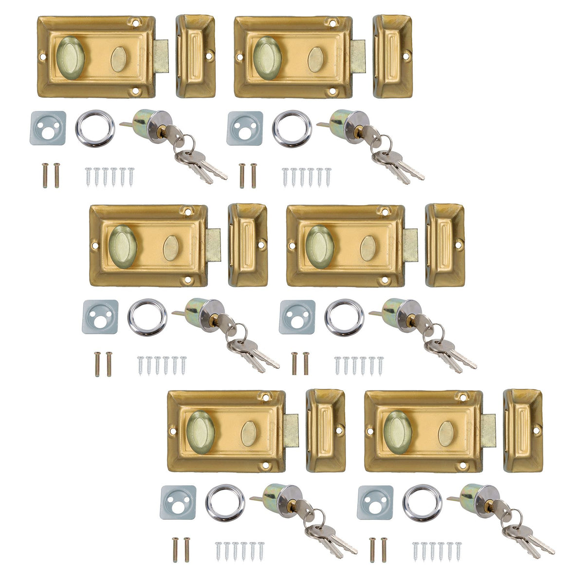 Brass Finish Front Door Lock Night Latch Rim Yale Type Cylinder Security Latch