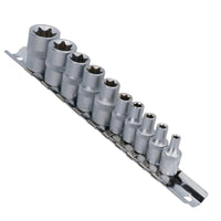 Female Torx Star E Sockets E4 - E18 + 1/4" Drive Ratchet + Step Up 1/4" – 3/8”