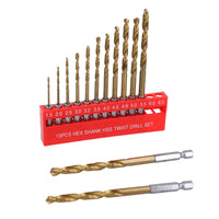 Metric Titanium Drill Bit Set With 1/4" Hex Shank 1.5 - 6.5mm 13pc