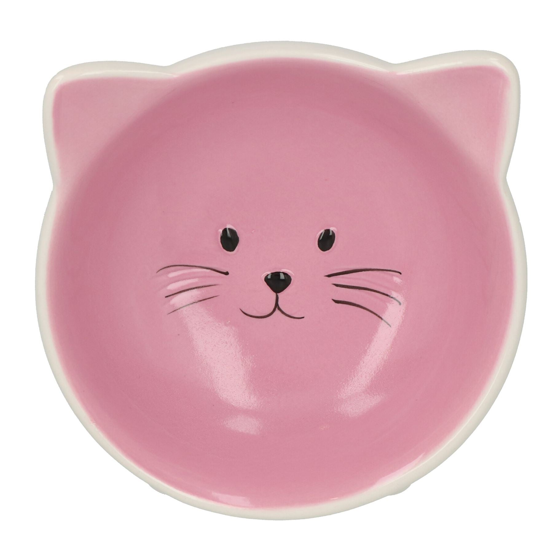 Pink & White Orb Cat Face Bowl Food Water Platter Dish Kitten Cat 6.5" /16.5cm