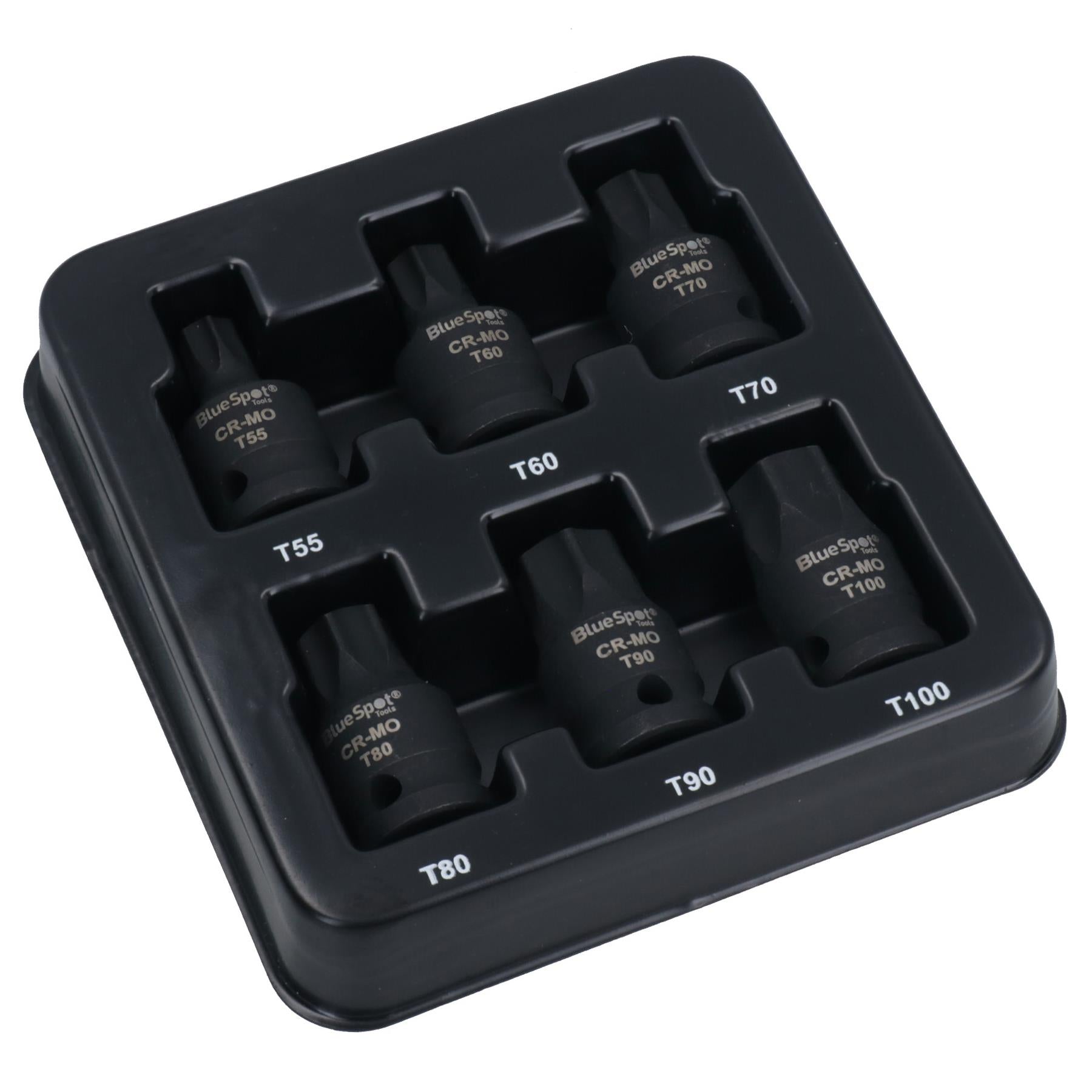 1/2in Drive Impact Impacted Male Torx Star Bit Sockets Stubby T55 – T100 6pc Set