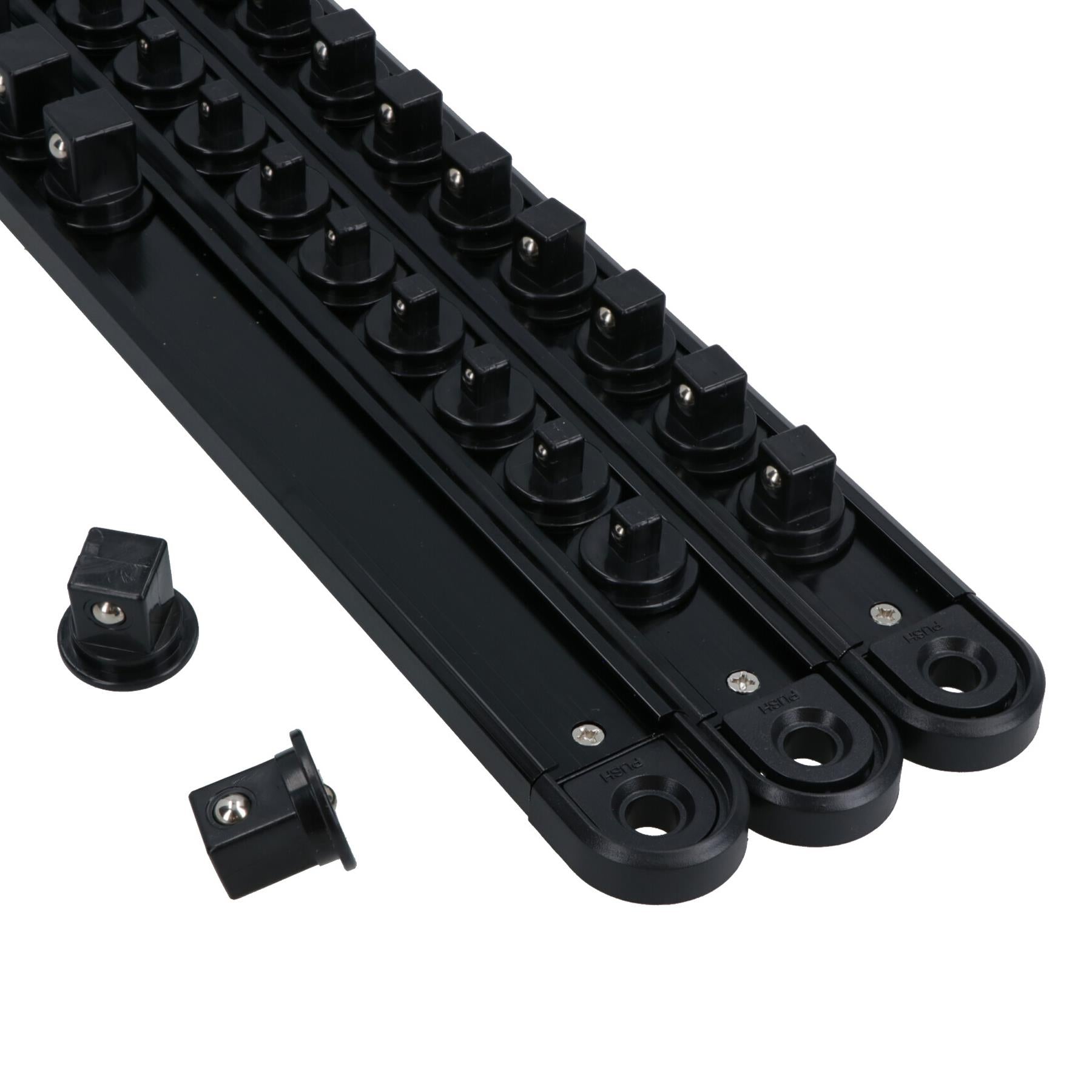 Mixed Drive Socket Holder Storage Rails with Rotating Clips + Magnetic Base 3pc