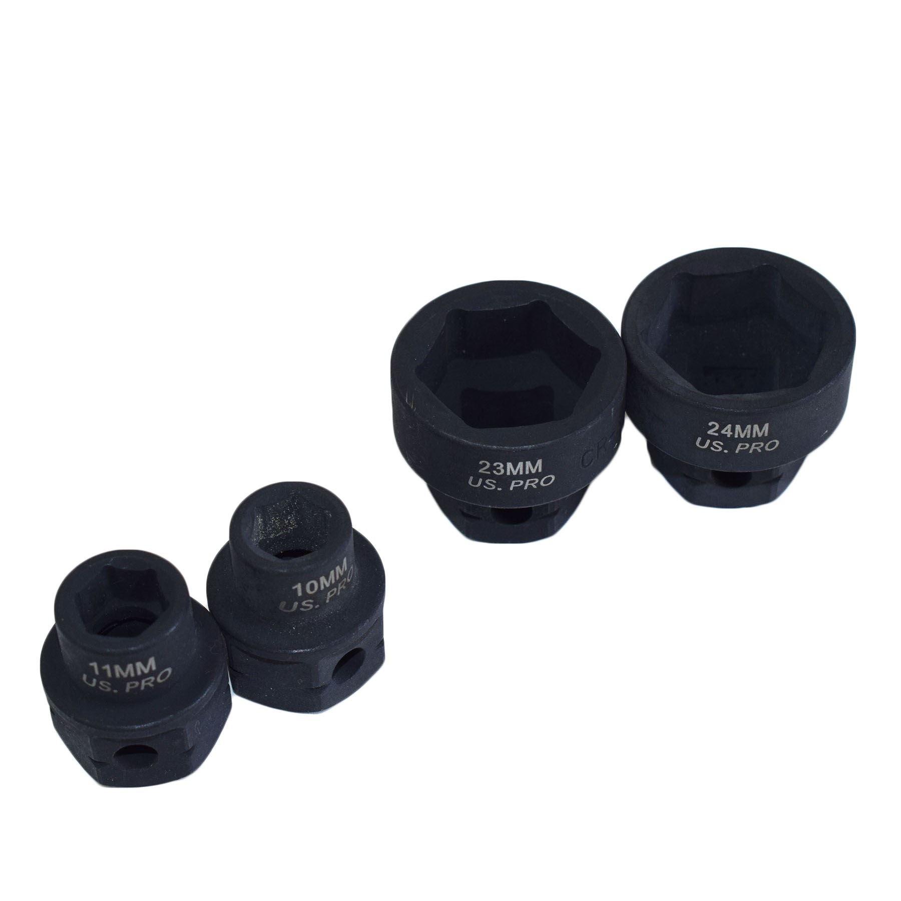 Metric Stubby 1/2" Drive Shallow Sockets With Hex Shank 10mm - 24mm 15pc Set