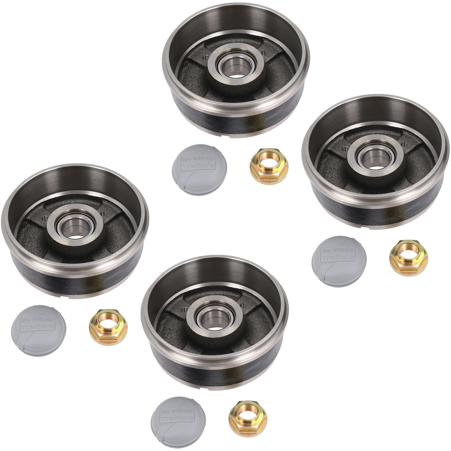 4pk 200 x 50mm Brake Drums & Bearings for Ifor Williams Trailer 4 Stud 5.5" PCD